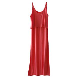 APCSHOP 夏季2024年松紧腰套头长裙街头纯色修身吊带背心女连衣裙