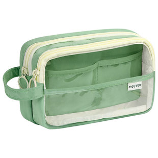 透明笔袋可放吧唧双层大容量2026新款多巴胺文具盒初中女生笔盒设计感小众食量二次元痛包夹层小卡谷子纯色系