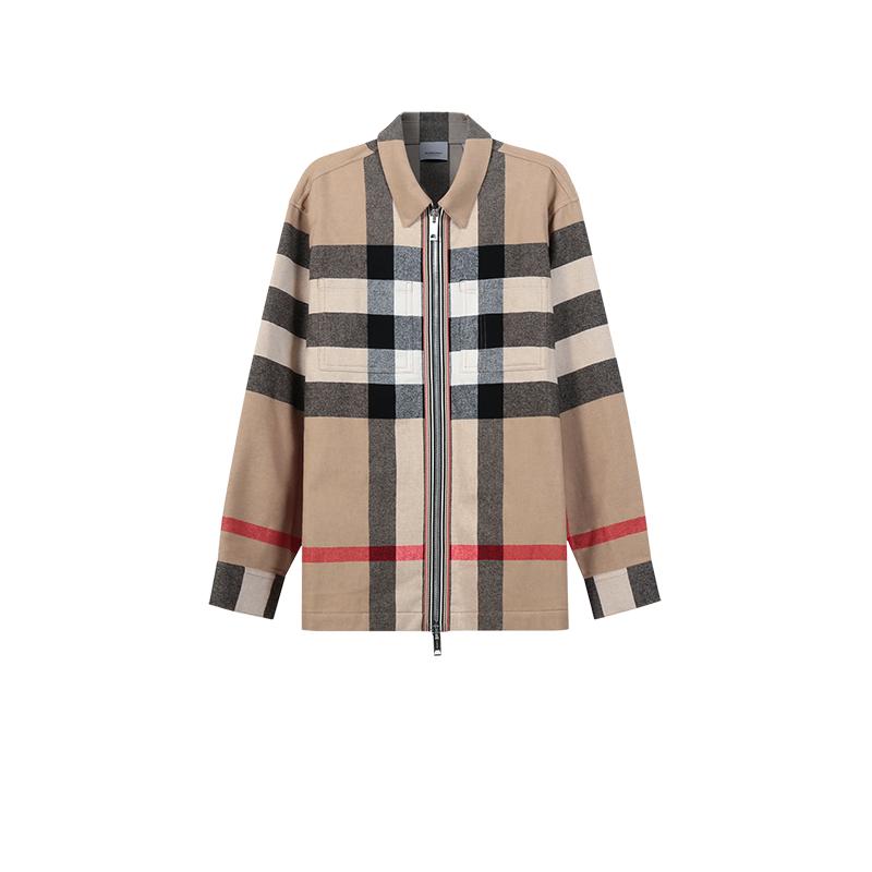 【自营】BURBERRY/博柏利男士格纹羊毛拉链长袖上衣外套 8050135