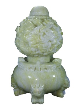 蓝田玉龙纹九转乾坤鼎摆件办公室