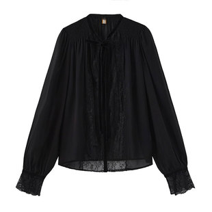 doen法式桑蚕丝衬衫女士春秋夏2025新款性感蕾丝衬衣防晒真丝上衣