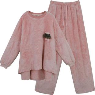 朵朵可可冬加厚珊瑚绒长袖长裤睡衣女家居服套装