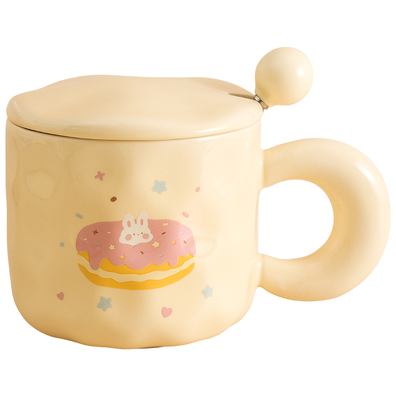 奶fufu可爱杯子女生高颜值陶瓷马克杯带盖勺情侣咖啡早餐杯办公室 奶乎乎-面包（单杯）11.6元