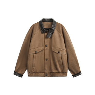 BOYUE帛跃巴恩风复古麂皮绒工装外套皮领时尚个性休闲男女夹克潮