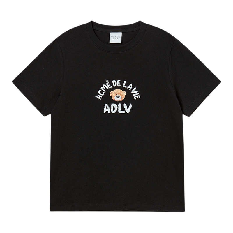 ADLV 韩国潮牌泰迪熊玩偶短袖常规棉质T恤休闲女士款圆领上衣黑色