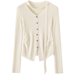 【绵羊毛】BANANA BABY2025年冬季新款法式V领修身毛针织衫女系带