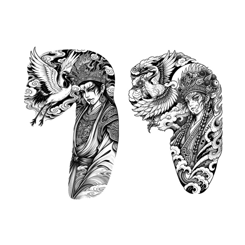 XMXP国风白鹤童子草本半甲纹身贴