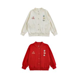 幼悠女童卡通绣花美式风棒球服2026春季洋气可爱软糯弹力休闲外套