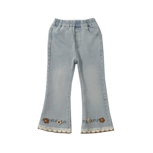 女童裤子春秋款牛仔裤2025新款秋装加绒加厚女宝宝秋季喇叭裤女孩