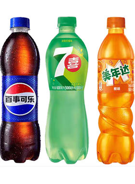 600ml百事可乐饮料汽水碳酸*24瓶美年达七喜随机混合瓶装橙味原味