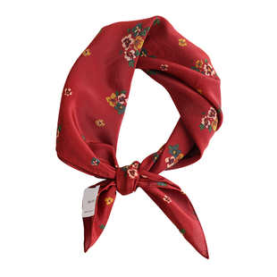 怀旧「东方美感」复古红桑蚕丝丝巾65方巾港风系脖领巾送妈妈送礼