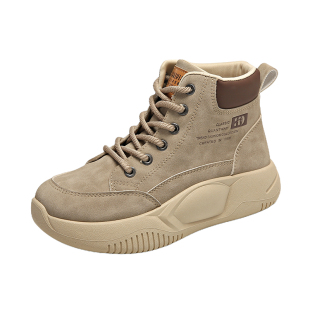 踩屎感真皮运动鞋女款2024新款秋季百搭高帮老爹鞋皮面防水休闲鞋