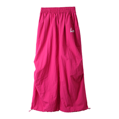 拍照超好看玫红色阔腿裤女2026春秋季新款宽松高个子慵懒风休闲裤