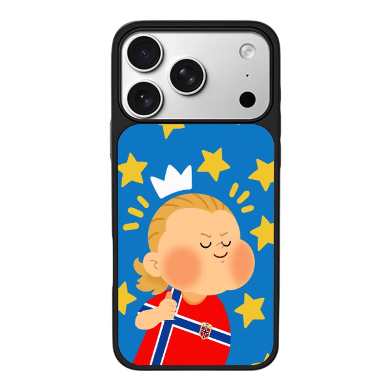 胖脸丸子头哈兰德五星简笔插画适用于苹果17promax新款手机壳iPhone air/16pro/15plus14玻璃13pro手机套冰感