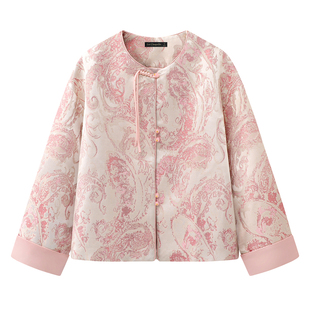 拉夏贝尔/La Chapelle新中式国风盘扣外套女秋冬新款宽松圆领上衣