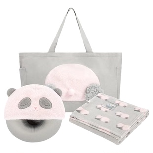 tbh野兽派家居熊猫嘭嘭小憩套装毯子U型枕帆布袋三合一旅行套装