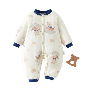 婴儿夹棉保暖连体衣秋冬季加厚加棉宝宝衣服男宝纯棉冬季棉衣a类6