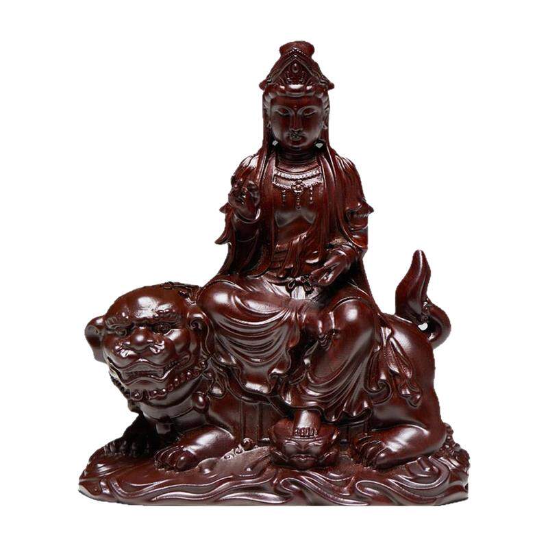 黑檀木雕文殊普萨佛像摆件普贤菩萨像华严三圣像实木家用佛堂供奉