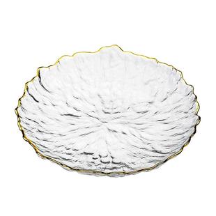 精致冰川荷叶玻璃水果盘前台轻奢高档糖果点心碟西早餐具圆托盘子