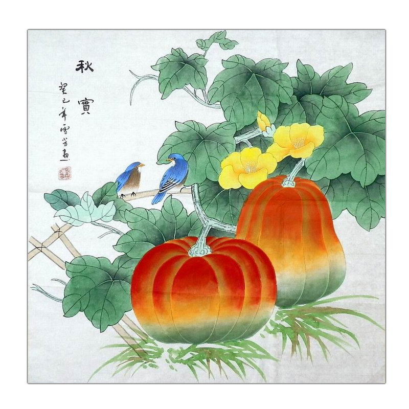 工笔画国画花鸟南瓜蔬菜餐厅客厅