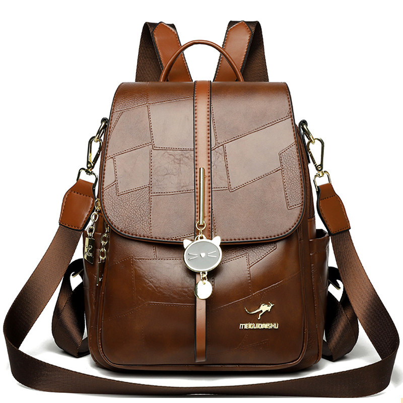 袋鼠真皮双肩包女2025新款时尚旅行旅游轻便双肩背包女士大容量