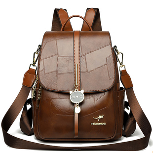 袋鼠真皮双肩包女2025新款时尚旅行旅游轻便双肩背包女士大容量