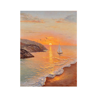 手绘油画海上日出客厅背景墙装饰画现代餐厅玄关抽象肌理挂画