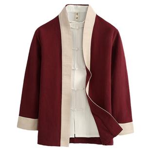 春季改良汉服男士唐装男中式棉麻外套民族服装中国风男装古装风衣