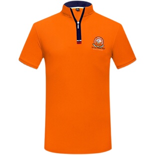 潮牌男士小立领短袖拉链t恤t丝光棉橙色男装拉链上衣服POLO衫夏季