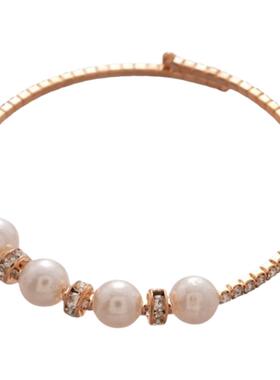 镶钻不规则多层珍珠开口手镯法式复古时尚百搭手环轻奢高级感手饰