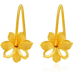 百泰黄金耳勾999足金耳钩耳钉耳饰灵动金耳坠心形花朵耳环生日礼