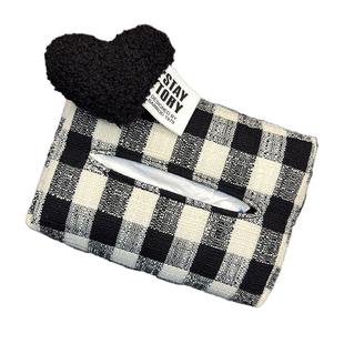 毛绒爱心汽车椅背纸巾盒车内手扶箱抽纸盒创意格子车载遮阳板纸抽