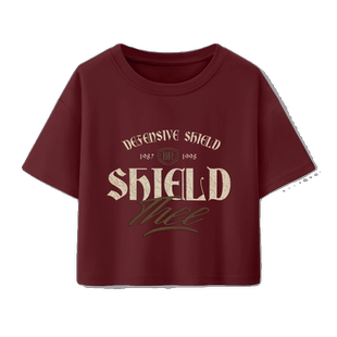 酒红色短袖t恤女正肩纯棉宽松多巴胺穿搭大码辣妹小个子短款上衣