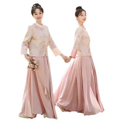 中式伴娘服粉色高级感仙气质