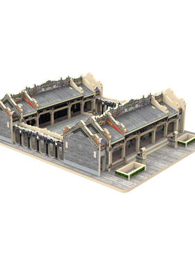 广东传统建筑模型木质博古架摆件