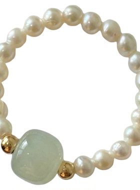 OkFineyard【玉露】天然珍珠和田玉戒指女小众设计轻奢高级感指环