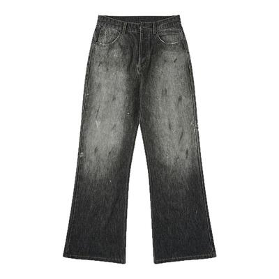 98SQUID 美式复古黑色泼墨设计牛仔裤男女宽松高级感微喇休闲长裤