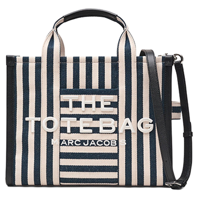 【礼物】MARC JACOBS/莫杰 TOTE MJ 中号织物条纹设计托特包
