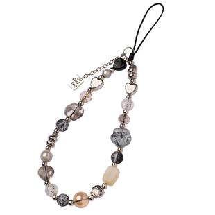 琼睿ins甜酷手机链短款小众黑白色系复古挂绳ccd相机挂件手机壳通用女串珠挂绳创意手机壳挂绳手机链挂绳短款