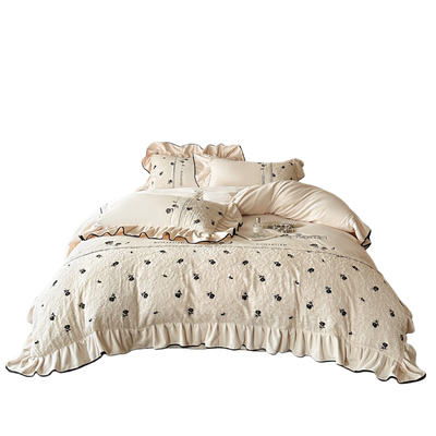 A类母婴级冬季法式公主风牛奶绒四件套刺绣珊瑚绒被套加厚保暖床4