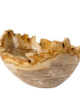 新中式古典样板房客厅茶点盘茶食盘收纳装饰木化石元宝盘高端摆件