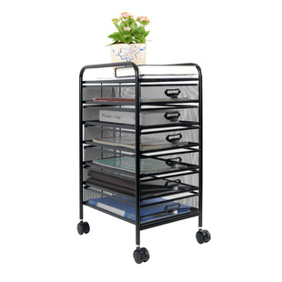 办公文件收纳推车式落地置物架桌下可移动金属抽屉文件框铁艺A4档案收纳架A3办公室带轮移动多层分类文件柜