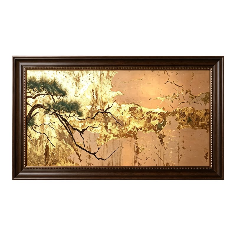 中古风手绘高山流水油画挂画
