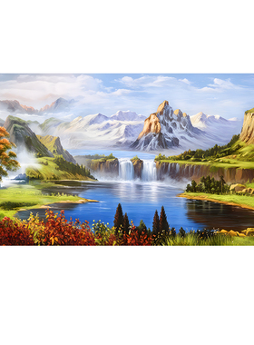 聚宝盆山水风景画客厅装饰画沙发背景墙挂画高清喷绘横板大幅壁画