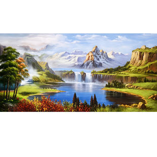 聚宝盆山水风景画客厅装饰画沙发背景墙挂画高清喷绘横板大幅壁画