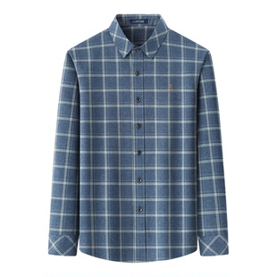 梦特娇100%棉男士衬衫休闲格子衬衣秋冬季内搭打底寸衫高端上衣Z