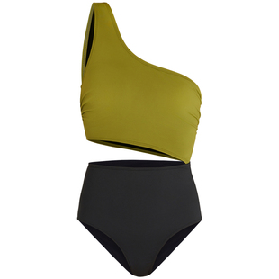 VALTOS泳衣女2026新款三角连体拼接法式复古高腰单肩泳装海边度假