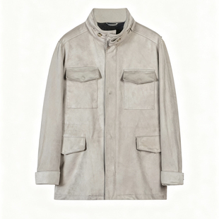 意式老钱风麂皮绒面料秋冬男士立领连帽夹克LP同款高端猎装外套