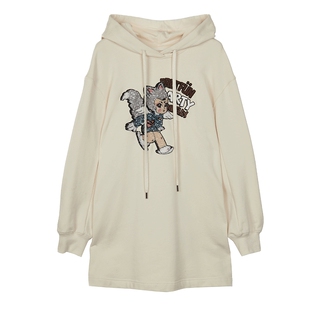 NEELLY纳俪商场同款连衣裙女卫衣连帽卡通亮片减龄设计套头A字裙