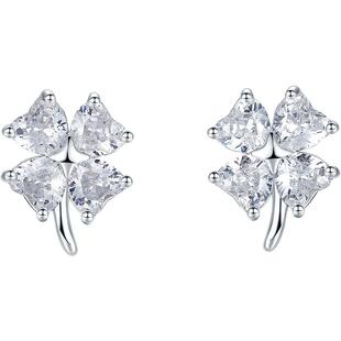 周六福爱心四叶草耳钉S925银女耳饰小众送女友情人节礼物